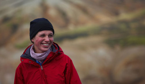 Portrait of young woman on the laugavegur hiking trail