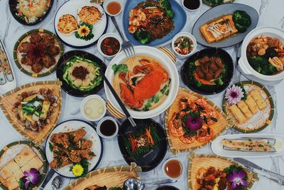 High angle view of food on table