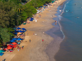 High angle view of people at beach