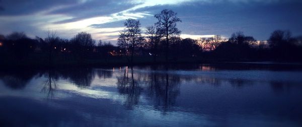 Reflection of trees in calm lake