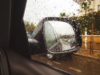 Wet car window during rainy season