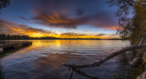 Scenic view of lake against sky during sunset