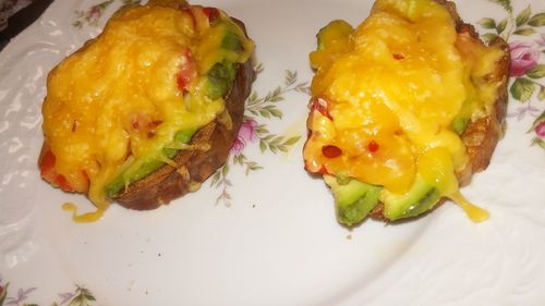 High angle view of food in plate