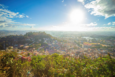 High angle view of townscape against sky