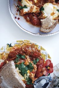 High angle view of serving food in plate