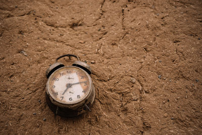 High angle view of clock on the ground