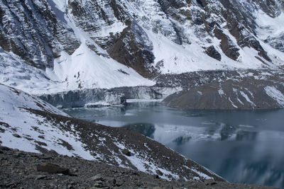 Mountain landscape with lake in nepal in the morning, nature photography