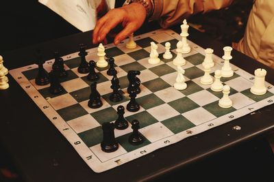 High angle view of chess playing on table