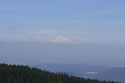 Scenic view of mountains against blue sky