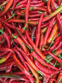 Full frame shot of red chili peppers for sale in market