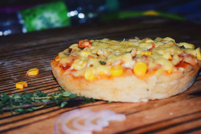 Close-up of served food on table