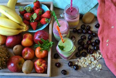 High angle view of fruits on table