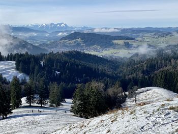 Scenic view of snowcapped mountains against sky