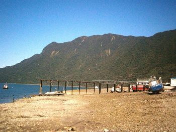 Scenic view of calm sea against clear sky