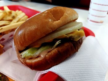 Close-up of burger on plate