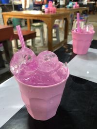 Close-up of ice cream on table