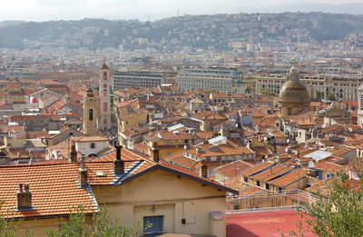 High angle view of buildings in city