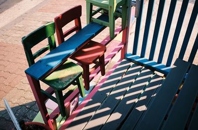 Close-up of multi colored chairs