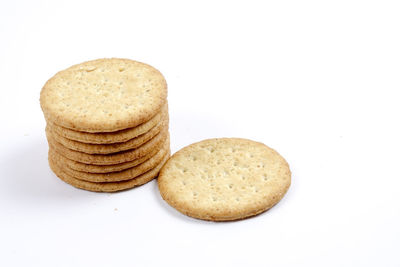 Close-up of cookies against white background