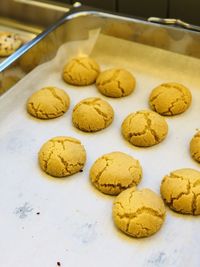 High angle view of cookies on table