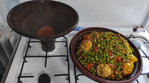 High angle view of food in kitchen at home