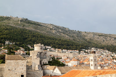 High angle view of townscape against sky