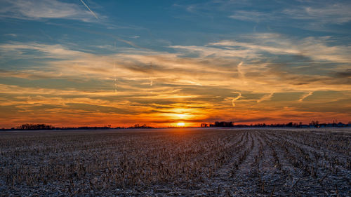 Scenic view of field against sky during sunset