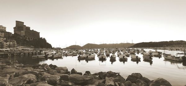 Panoramic view of sea against clear sky