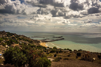 High angle view of beach against sky