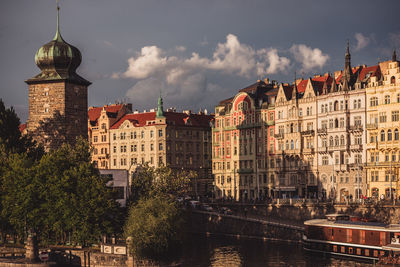 Panoramic view of buildings against cloudy sky