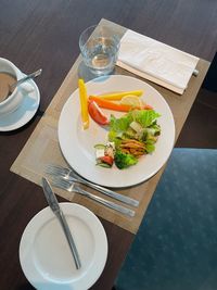 High angle view of food on table