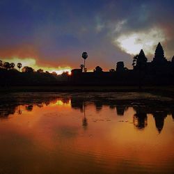 Scenic view of lake against sky during sunset