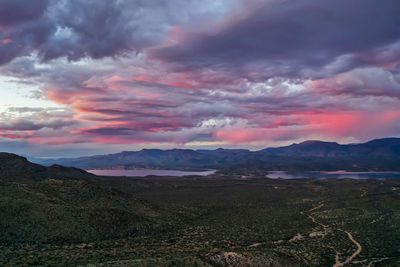 Scenic view of landscape against sky during sunset