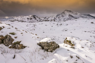 Scenic view of snowcapped mountains against sky