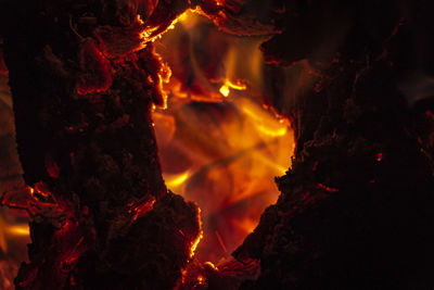 Close-up of bonfire at night