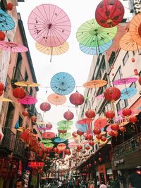 Low angle view of lanterns hanging in market