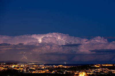 Aerial view of illuminated city against sky at night