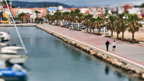 People in swimming pool by sea