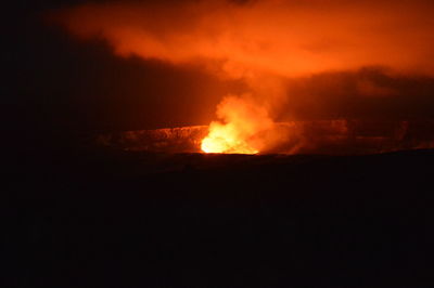 Smoke emitting from volcano at night