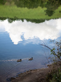 High angle view of boats in lake