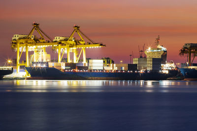 Illuminated commercial dock at night