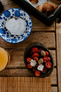 High angle view of food on table