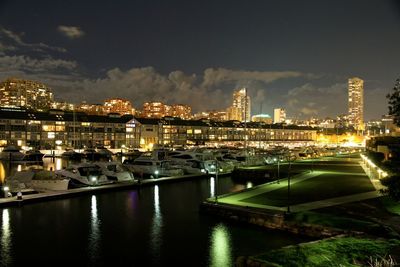 Illuminated cityscape at night