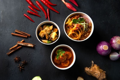 High angle view of food on table