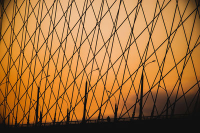 Fence against sky during sunset