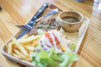 High angle view of food on table