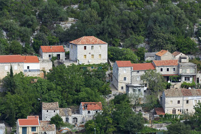 High angle view of buildings in town