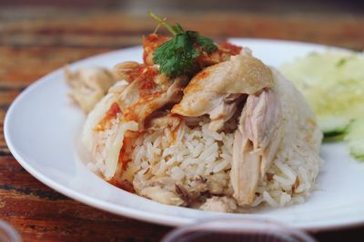 Close-up of meal served in plate on table