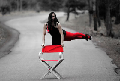 Woman with red umbrella