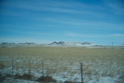 Scenic view of field against blue sky